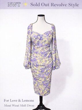 For Love & Lemons Maui Midi Dress NWT Yellow Purple Floral Romantic Size Medium